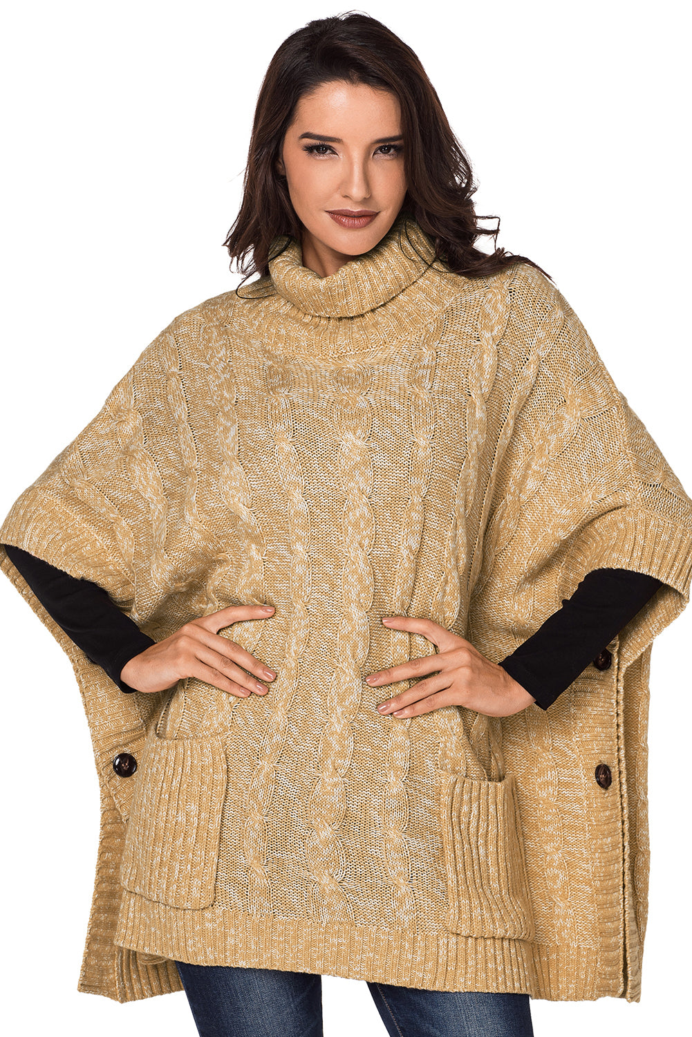 Pulover tricotat stil poncho cu buzunare A740-126