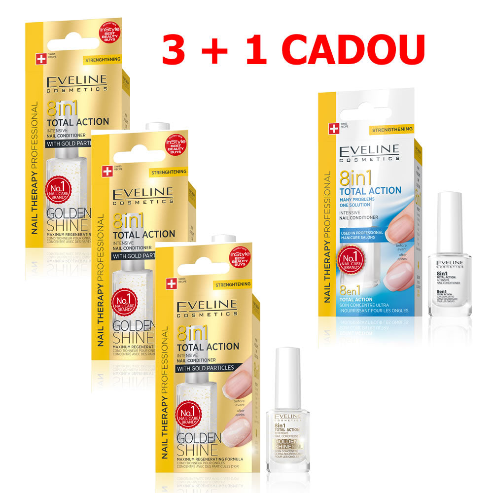 Tratament unghii Eveline Spa Nail 8 in 1 Golden Shine 3 + 1 CADOU