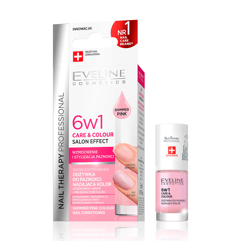 Tratament de unghii Eveline 6 in 1 Shimmer Pink 5 ml
