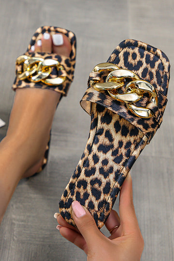 Slapi fashion model cu print leopard si accesorizati cu lant CH59-99