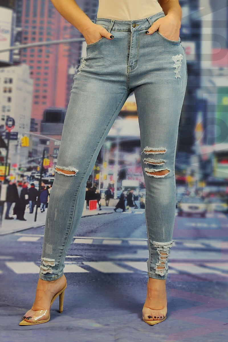 Jeans skinny cu talie inalta si model taiat CL662RR-411