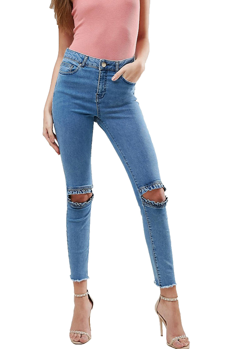 Jeans skinny cu decupaj la genunchi si talie inalta CL814-444