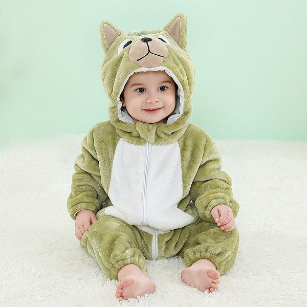 Pijama kigurumi pentru bebelusi tip salopeta din material moale si pufos CLD161-11121