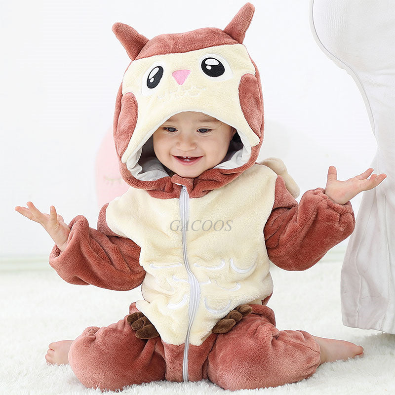 Pijama kigurumi pentru bebelusi tip salopeta din material moale si pufos CLD166-82