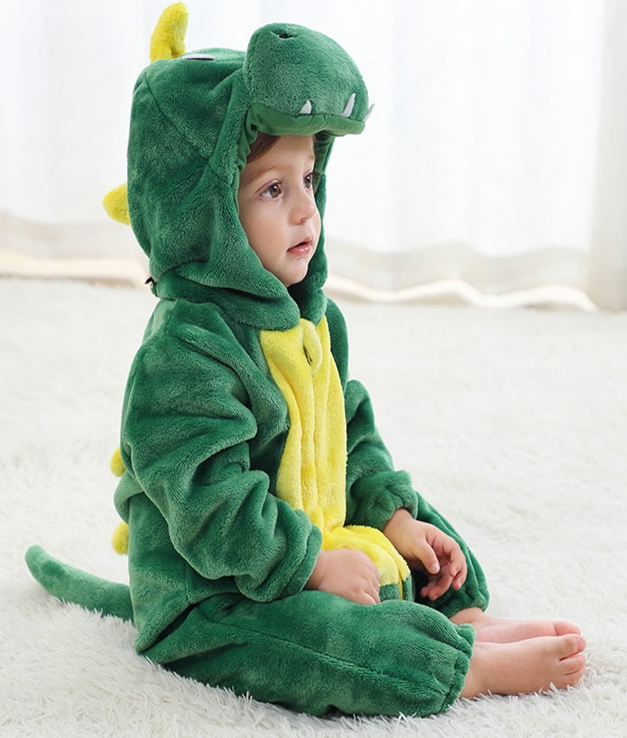 Pijama kigurumi pentru bebelusi tip salopeta din material moale si pufos, model dinozaur CLD171-129