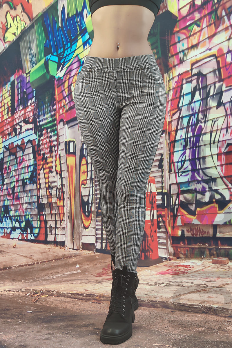 Colanti tip pantaloni eleganti din material elastic si model in carouri D860-100