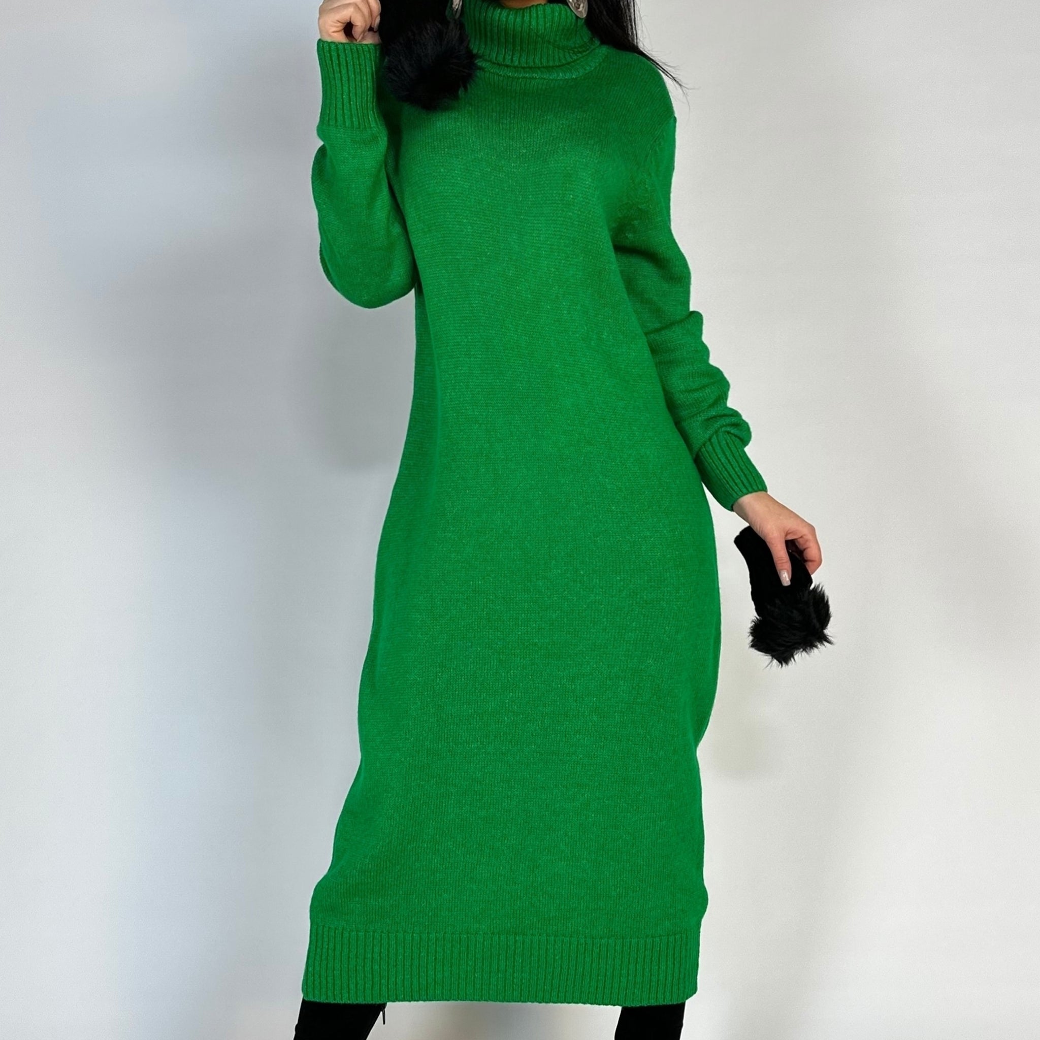 Rochie lunga tip pulover cu guler inalt din material crosetat H760-12