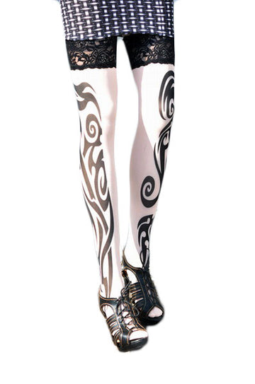 Ciorapi trei sferturi cu model imitatie tatuaj G121