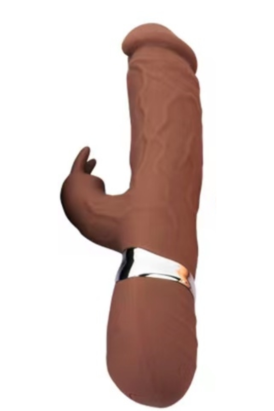 Vibrator realistic dual, tip IEPURAS, cu doua zone de vibratie pentru stimularea clitorisului si a punctului G, Maro, TOY323-8