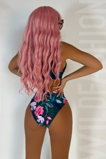 Costum de baie intreg cu decolteu, spatele gol si print floral SW2465-12