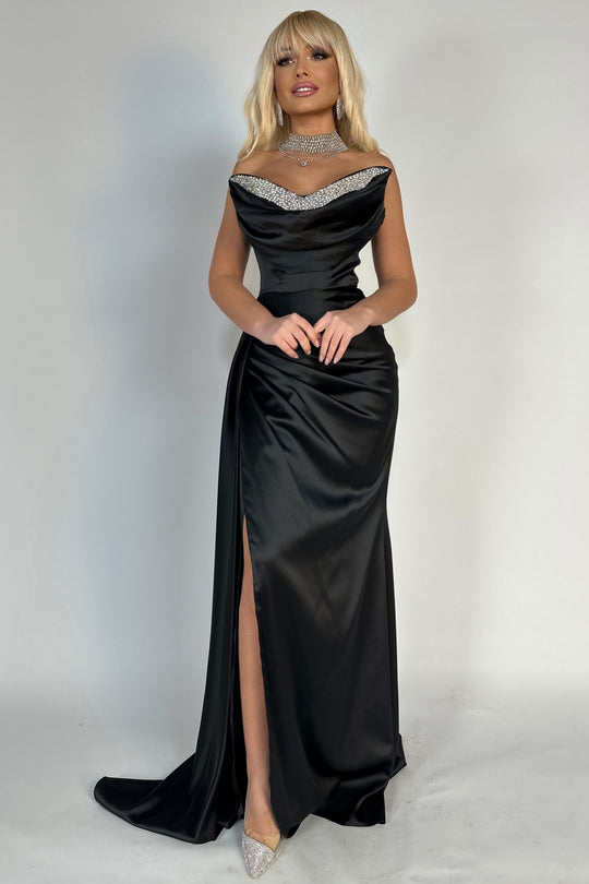 Rochie lunga, eleganta, de ocazie accesorizata cu strasuri W651-1