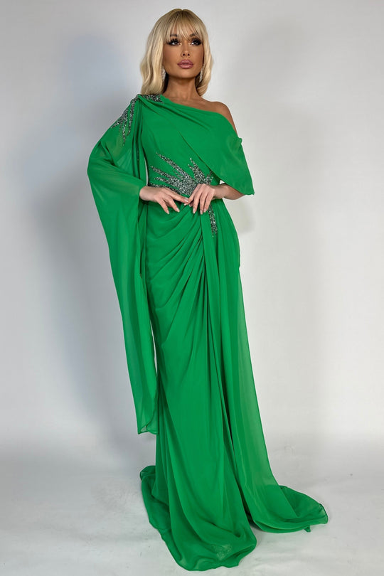 Rochie lunga, eleganta, de ocazie din plasa si material accesorizata cu strasuri W643-12