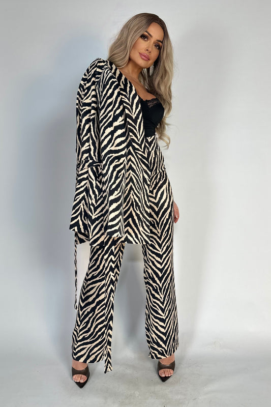 Costum elegant din 2 piese, sacou si pantaloni cu zebra print H753-100