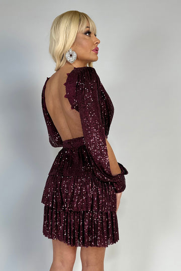 Rochie scurta de ocazie cu spatele gol si accesorizate cu paiete W645-21