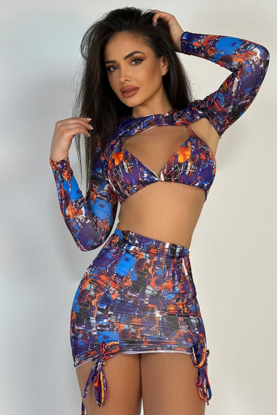 Set 4 piese compleu sexy de plaja alcatuit din sutien, chilot, bolero si fusta  M826-4