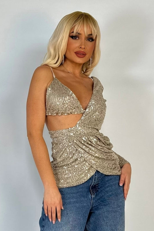 Bluza provocatoare din materia elastic cu paiete argintii si sutien tip triunghi separat X797-1511