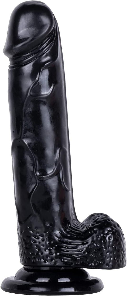 Dildo ultra realistic cu striatii din silicon, ventuza pentru fixare, S,M,L, Negru, TOY340-1