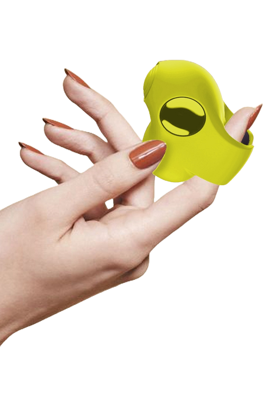 Vibrator clitoridian cu suport pentru deget cu multiple moduri de vibratii si intensitati, model Hummingbird, Galben TOY358-9