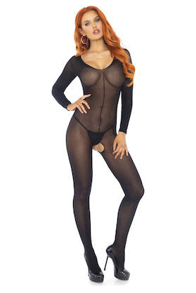 Lenjerie tip bodystocking intreg din material supraelastic cu decupaj inghinal, Negru, Universala BS7