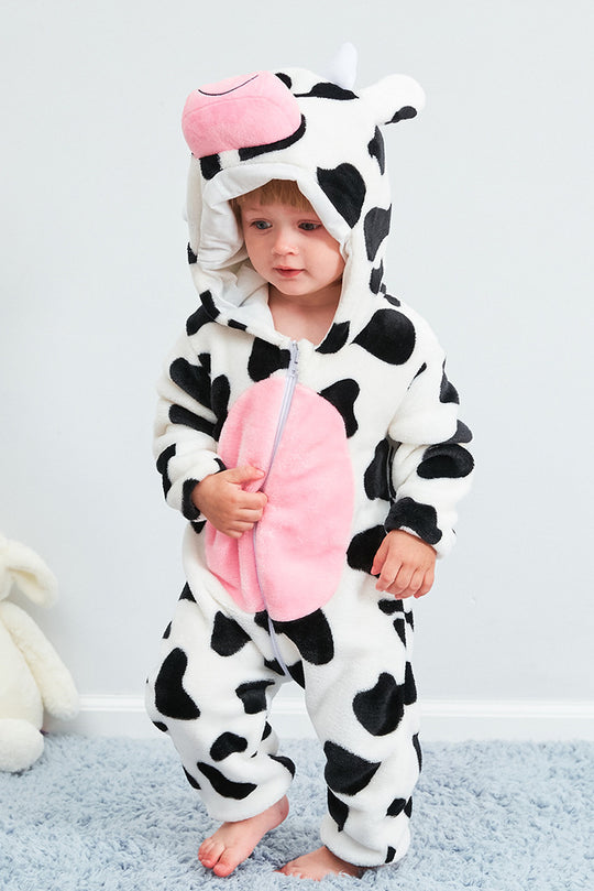 Pijama kigurumi pentru bebelusi tip salopeta din material moale si pufos, CLD129-1122