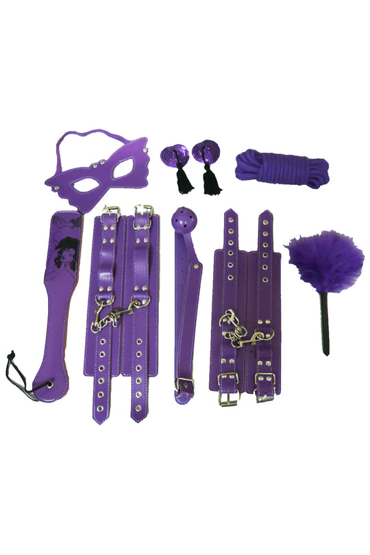 Set fetish/BDSM 8 piese din piele ecologica, Mov, D254