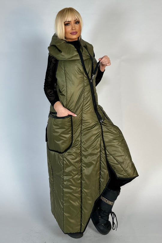 Vesta lunga, asimetric de fas, stil vagabond, Verde-army, D832RRD-120 D832RRD-120