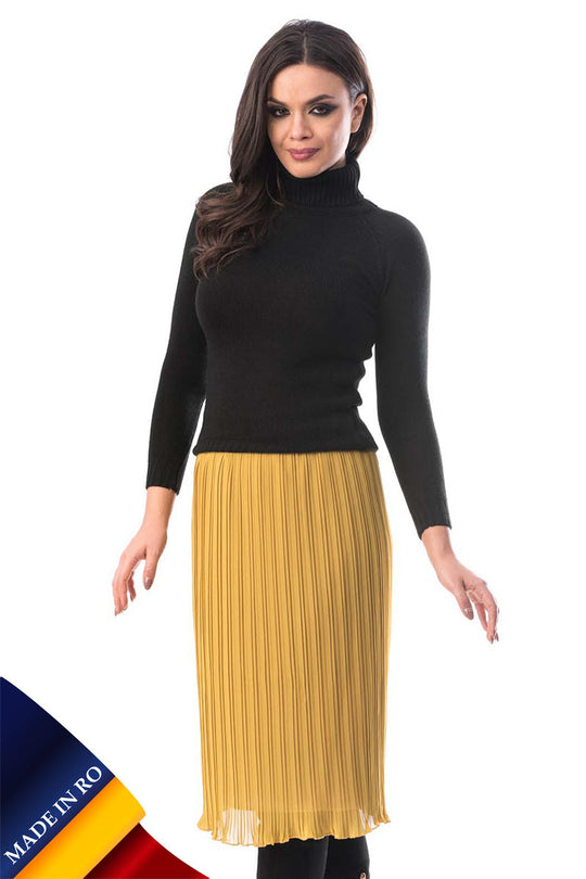 FS158-991 Fusta galbena, vaporoasa cu pliuri si banda elastica in talie