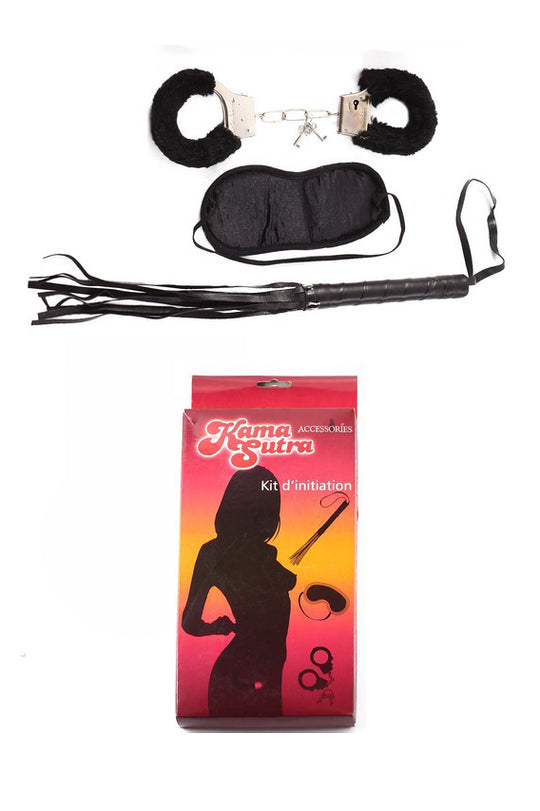 Set BDSM alcatuit din 3 piese,  bici, catuse si masca ochi, Negru,  G33