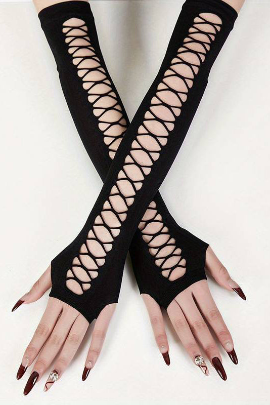 Manusi lungi peste cod, cu decupaje si fara degete, Negru GL75-1