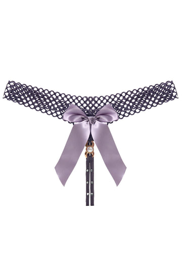 Chilot tanga kinky cu funda satinata supradimensionata si strasuri, Lila, GS1304-112