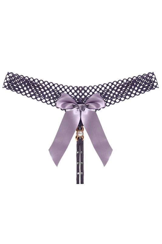 Chilot tanga kinky cu funda satinata supradimensionata si strasuri, Lila, GS1304-112