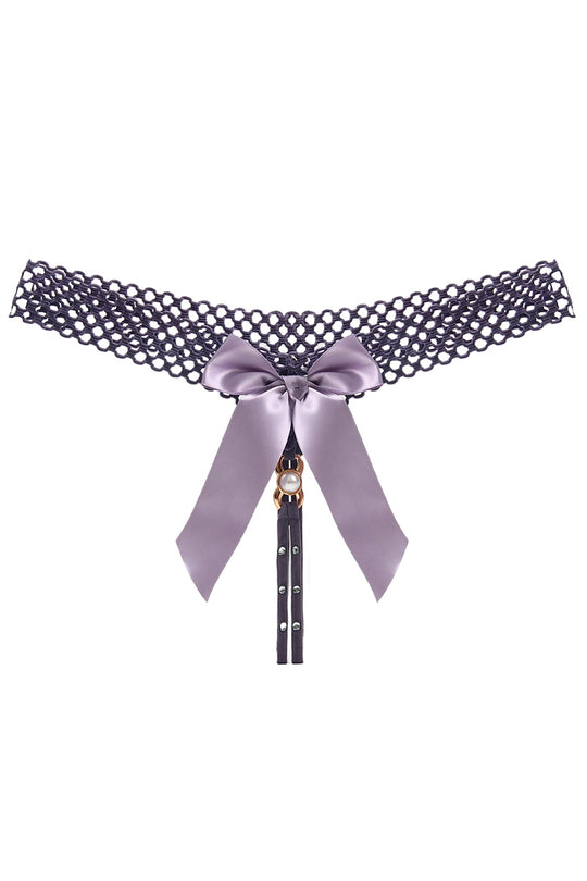 Chilot tanga kinky cu funda satinata supradimensionata si strasuri, Lila, GS1304-112