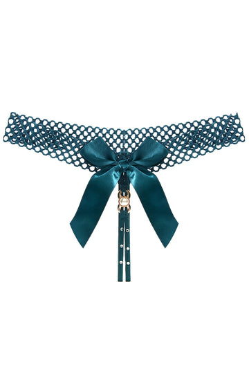 Chilot tanga kinky cu funda satinata supradimensionata si strasuri, Verde inchis, GS1304-12