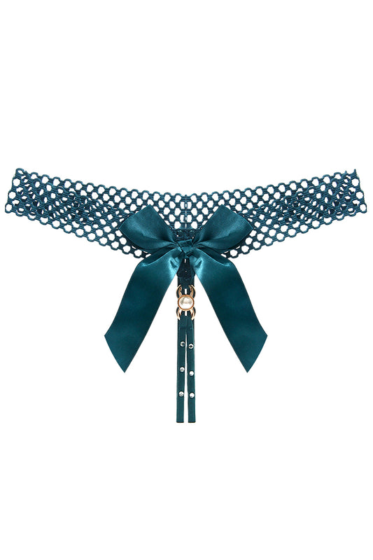 Chilot tanga kinky cu funda satinata supradimensionata si strasuri, Verde inchis, GS1304-12