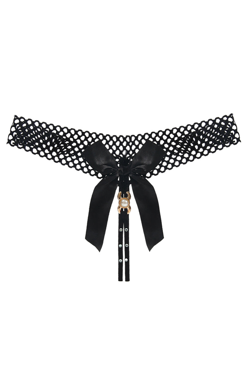 Chilot tanga kinky cu funda satinata supradimensionata si strasuri, Negru, GS1304-1