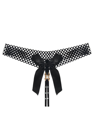 Chilot tanga kinky cu funda satinata supradimensionata si strasuri, Negru, GS1304-1