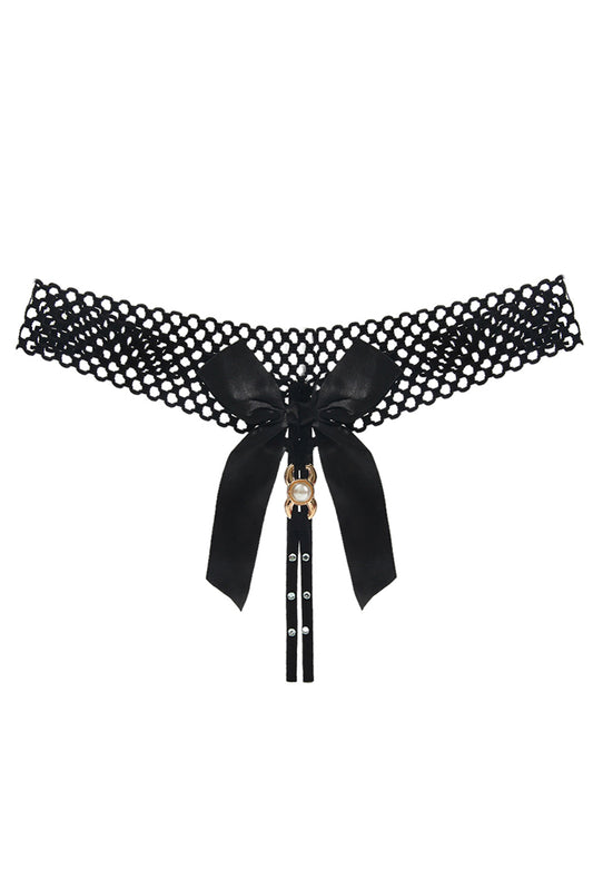 Chilot tanga kinky cu funda satinata supradimensionata si strasuri, Negru, GS1304-1