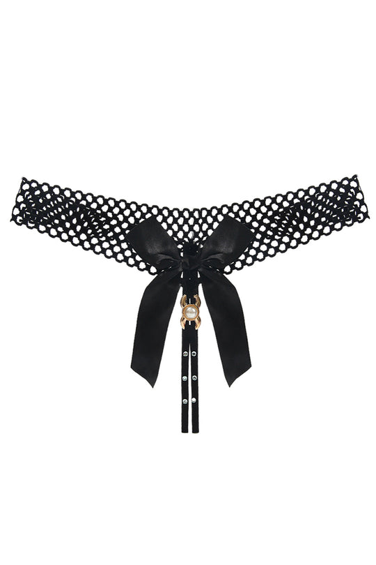 Chilot tanga kinky cu funda satinata supradimensionata si strasuri, Negru, GS1304-1