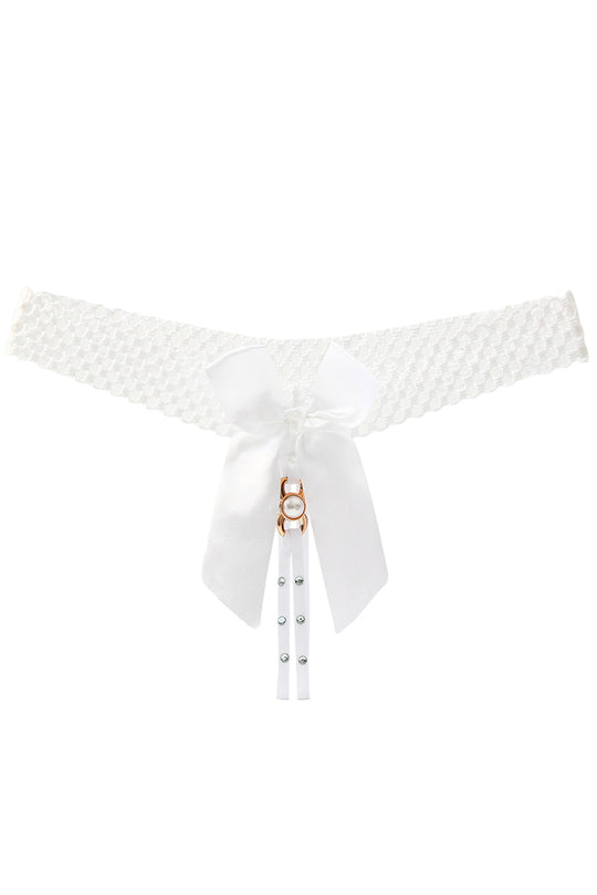 Chilot tanga kinky cu funda satinata supradimensionata si strasuri, Alb, GS1304-2