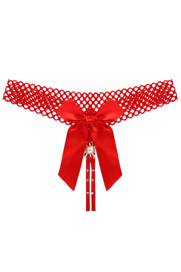 Chilot tanga kinky cu funda satinata supradimensionata si strasuri, Rosu, GS1304-3