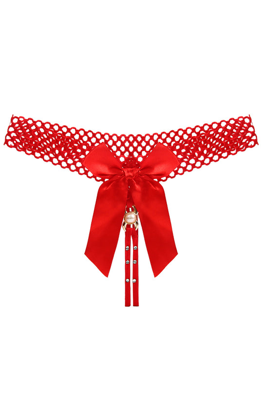 Chilot tanga kinky cu funda satinata supradimensionata si strasuri, Rosu, GS1304-3