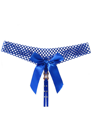 Chilot tanga kinky cu funda satinata supradimensionata si strasuri, Albastru, GS1304-4