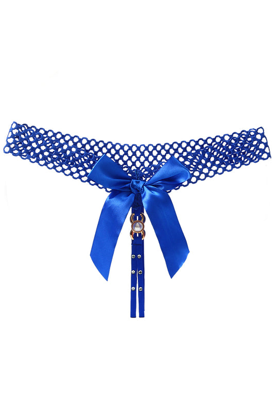 Chilot tanga kinky cu funda satinata supradimensionata si strasuri, Albastru, GS1304-4