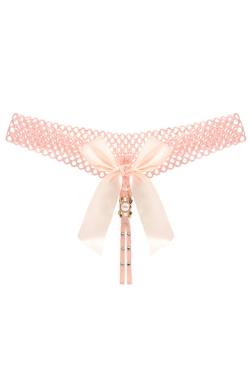 Chilot tanga kinky cu funda satinata supradimensionata si strasuri, Roz, GS1304-5