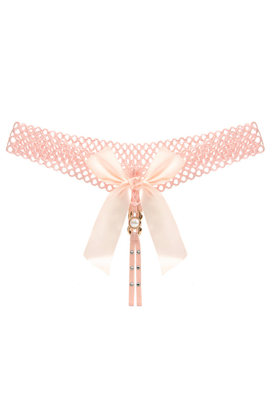 Chilot tanga kinky cu funda satinata supradimensionata si strasuri, Roz, GS1304-5