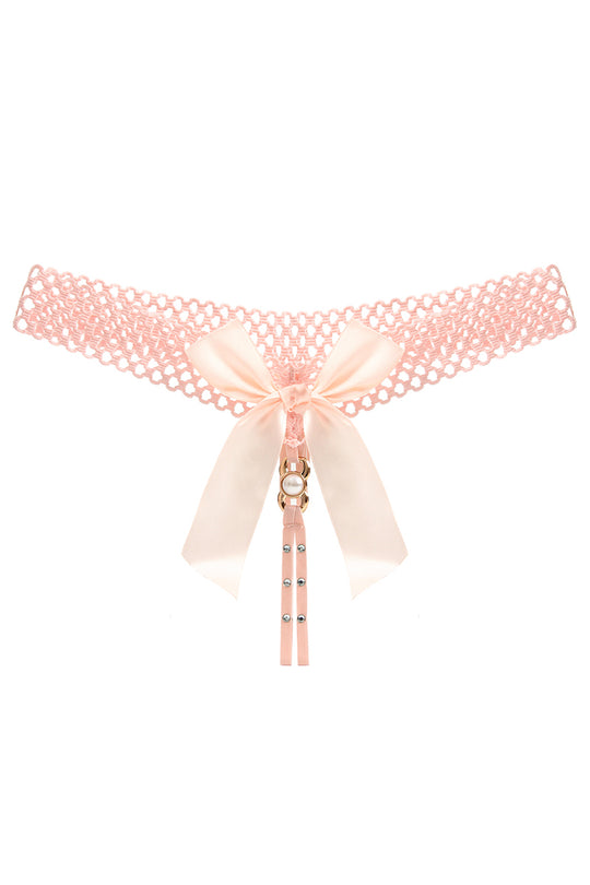 Chilot tanga kinky cu funda satinata supradimensionata si strasuri, Roz, GS1304-5