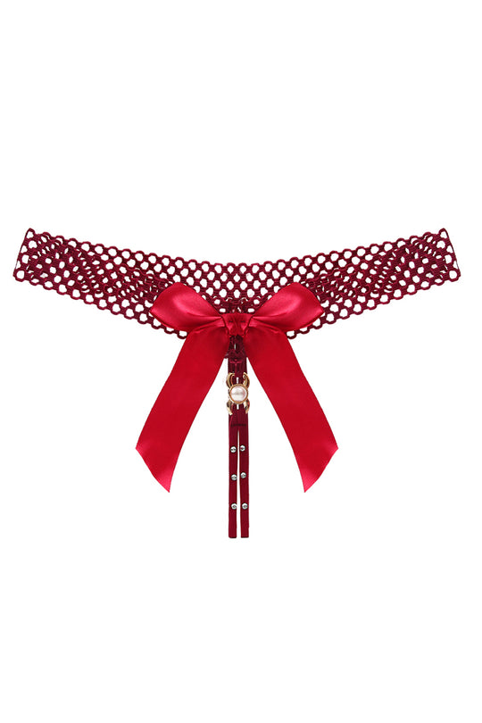 Chilot tanga kinky cu funda satinata supradimensionata si strasuri, Visiniu, GS1304-81