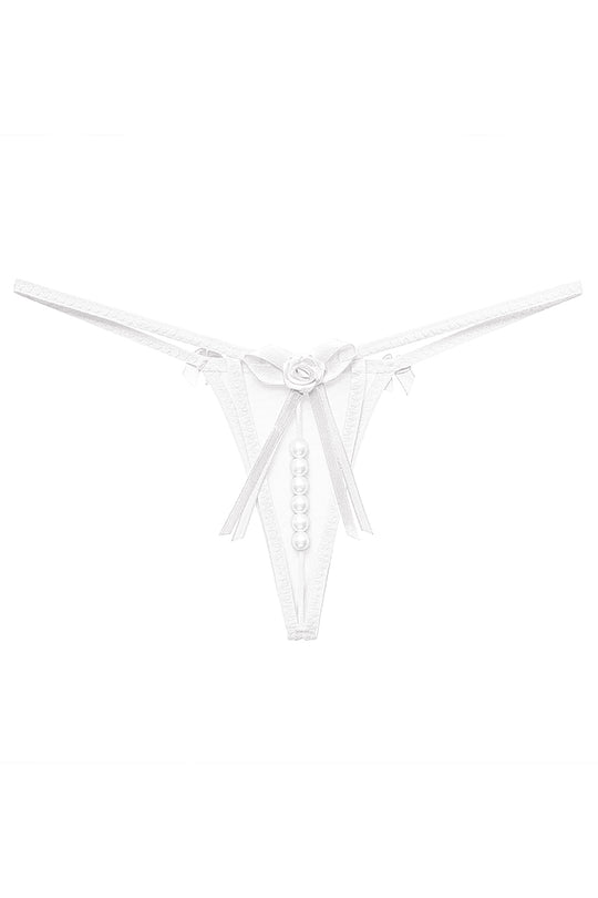 Chilot sexy cu fundite satinate si margele decorative inghinale, Alb, GS1305-2