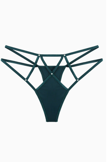 Chilot Tanga Strappy Glam cu Strasuri, Verde Inchis,  GS1307-123