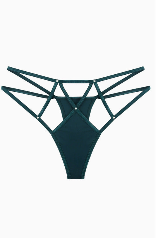Chilot Tanga Strappy Glam cu Strasuri, Verde Inchis,  GS1307-123